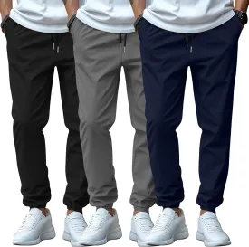 3 Pack Men's Casual Jogger Pants, Cotton Drawstring Sweatpants with Pockets Hiking Outdoor Athletic Joggers