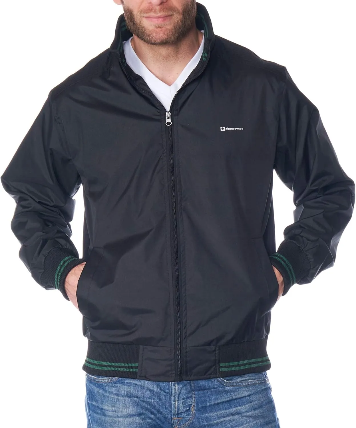 Alpine Swiss Alvin Mens Lightweight Bomber Jacket Casual Windbreaker Varsity Style Coat Versatile Stylish Everyday Outerwear