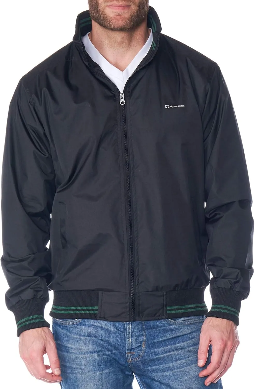 Alpine Swiss Alvin Mens Lightweight Bomber Jacket Casual Windbreaker Varsity Style Coat Versatile Stylish Everyday Outerwear
