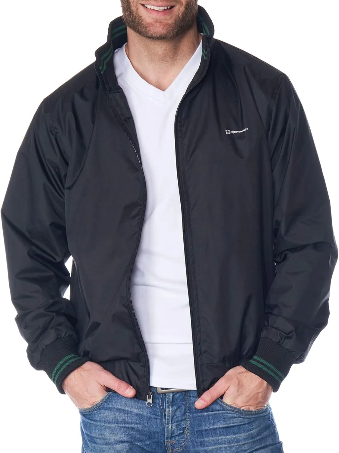 Alpine Swiss Alvin Mens Lightweight Bomber Jacket Casual Windbreaker Varsity Style Coat Versatile Stylish Everyday Outerwear
