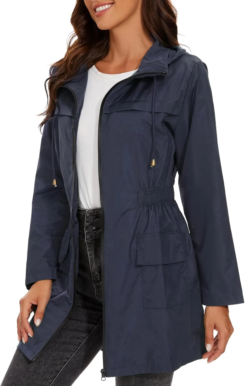 American Trends Rain Jacket Women Waterproof with Hood Windbreaker Jacket Travel Rain Coat Packable Lightweight Long Raincoat