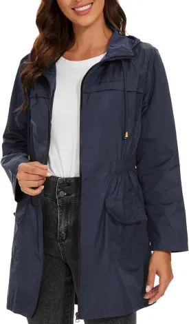 American Trends Rain Jacket Women Waterproof with Hood Windbreaker Jacket Travel Rain Coat Packable Lightweight Long Raincoat