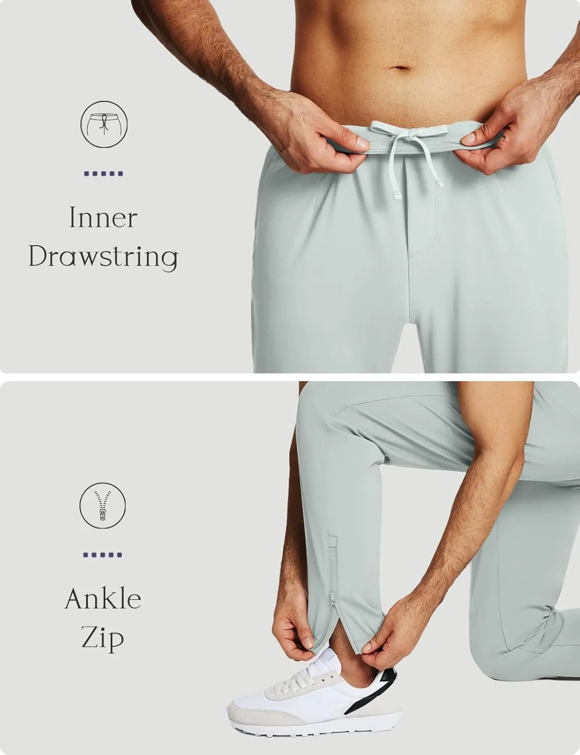 baleaf 30'' Men's Golf Joggers Pants Stretch Lightweight Workout Running Travel Track Sweatpants Quick Dry Zip Pockets