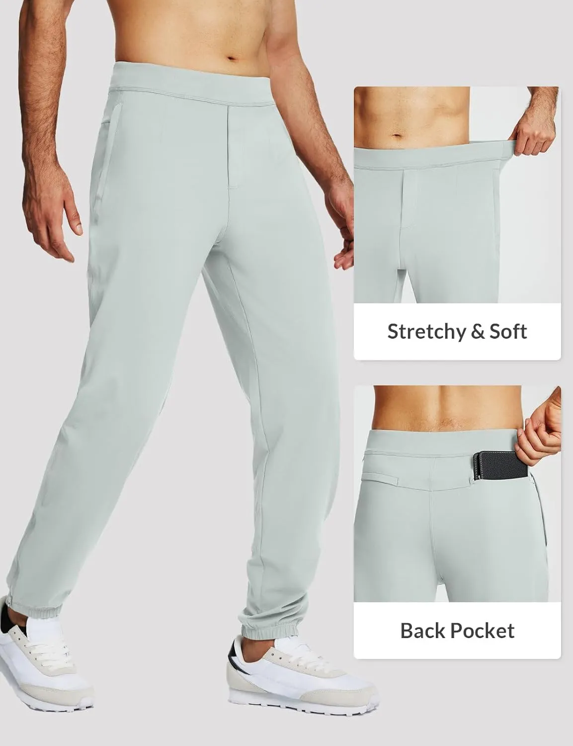 baleaf 30'' Men's Golf Joggers Pants Stretch Lightweight Workout Running Travel Track Sweatpants Quick Dry Zip Pockets