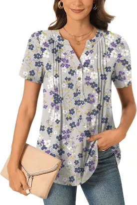 Bestbee Women's Summer Tops Short Sleeve Tunics Dressy Casual Blouses Henley Neck Button-Down Shirts