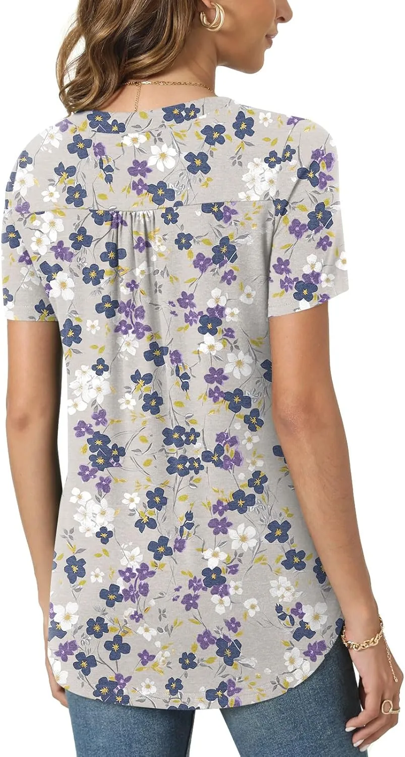 Bestbee Women's Summer Tops Short Sleeve Tunics Dressy Casual Blouses Henley Neck Button-Down Shirts