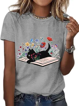 BOMYTAO Cute Cat Shirt for Women Cat Mom Heartbeat Paw Print T-Shirt Short Sleeve Casual Tee Top