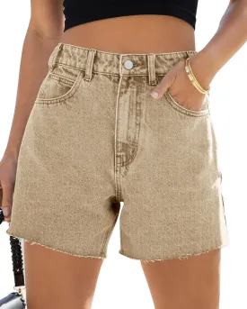 Cicy Bell Womens High Waisted Jean Shorts Summer Baggy Stretchy Straight Leg Raw Hem Mom Denim Shorts