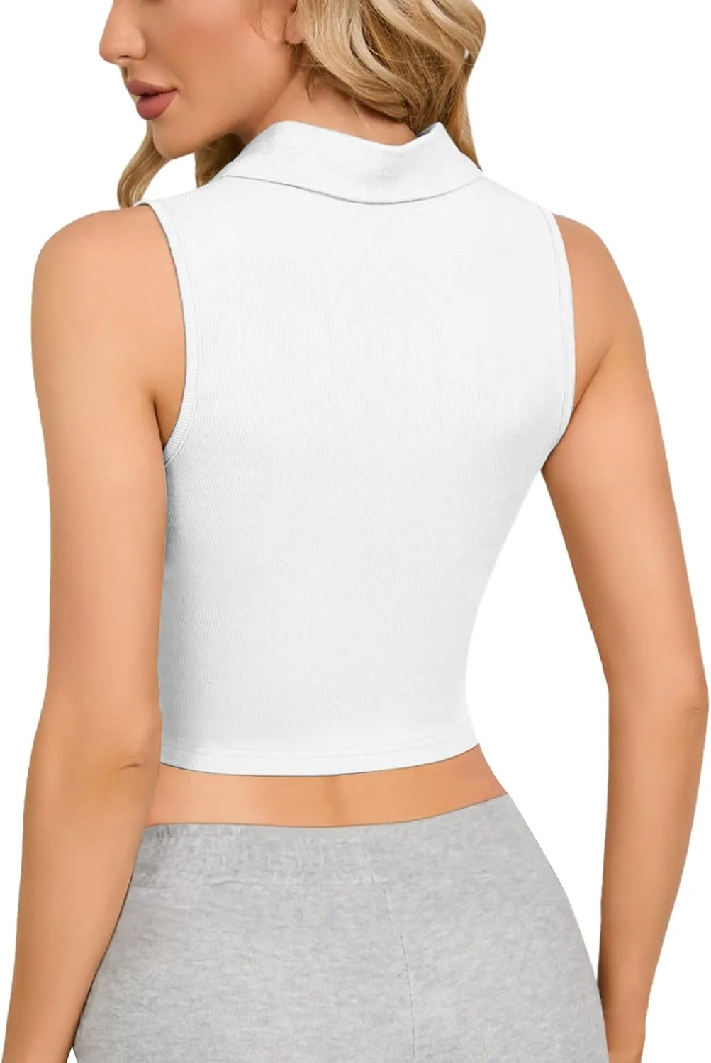 CLOZOZ Womens Tank Tops Polo Crop Top V Neck Ribbed Sleeveless Tops Collar Shirts Womens Crop Tops Polo Cropped Tank Trendy