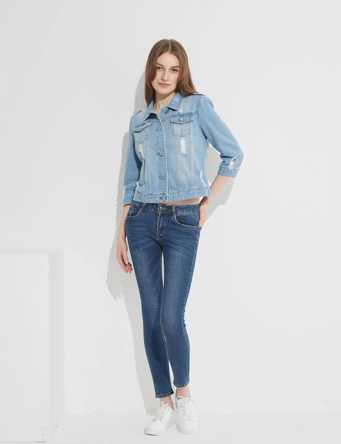 Denim Jacket For Women Jean Cropped Jacket Light Weight Soft Coat Fitted Thin Top Trendy Shacket