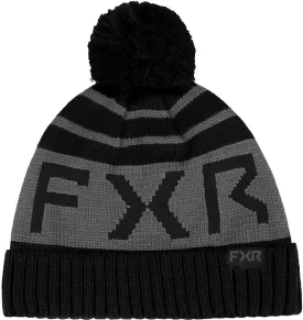 FXR Youth Helium Beanie Soft Acrylic Classic Skull Fit Fold Up Rib Cuff Pompom - Black/Charcoal - One Size