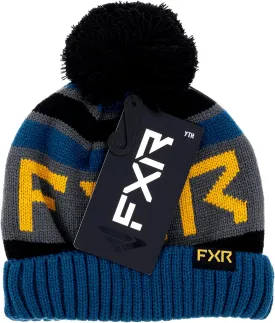 FXR Youth Helium Beanie Soft Acrylic Classic Skull Fit Fold Up Rib Cuff Pompom - Dark Steel/Sundial - One Size