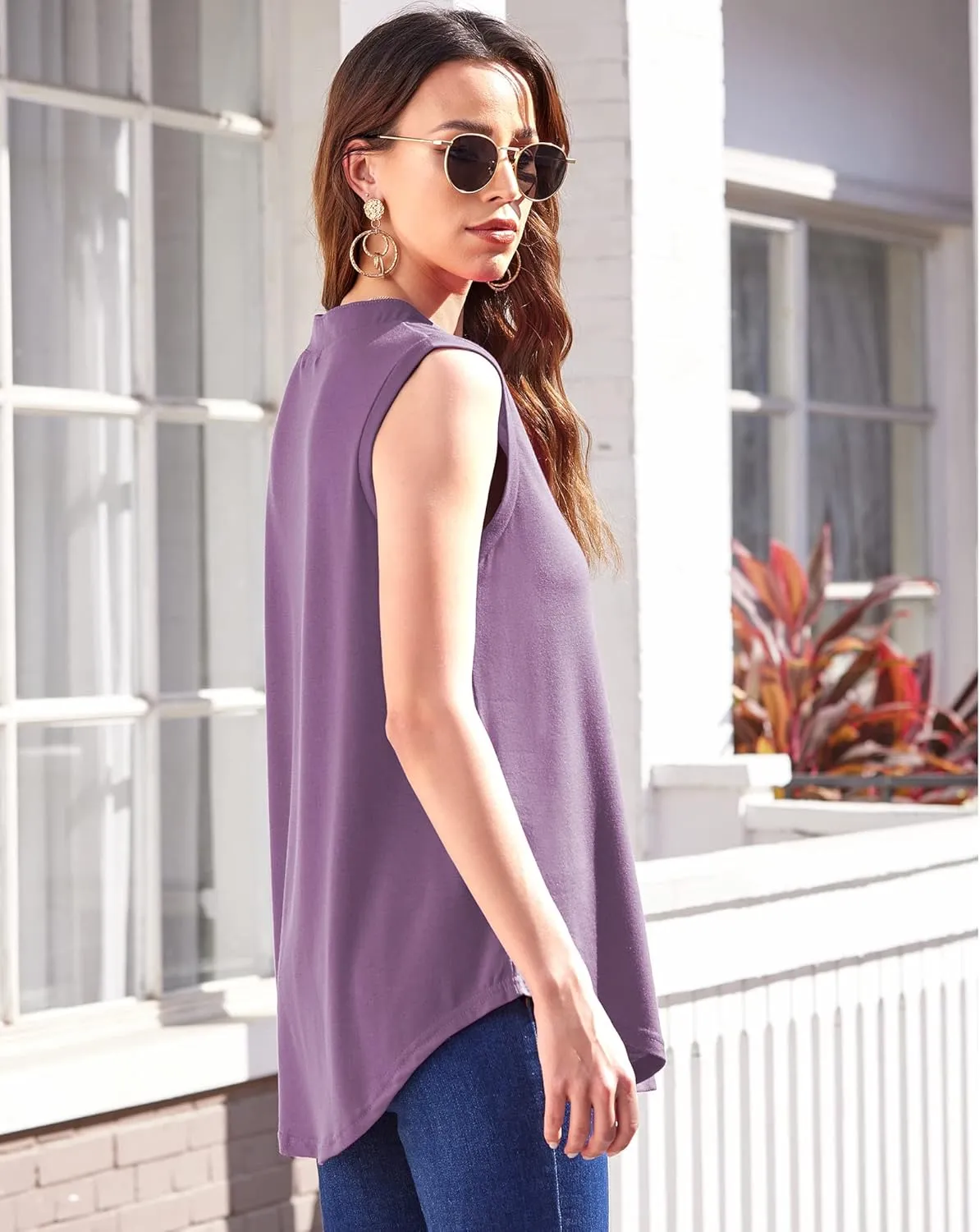 Halife Women's Sleeveless Floral Print V Neck Tunic Tank Tops Blouse Shirts
