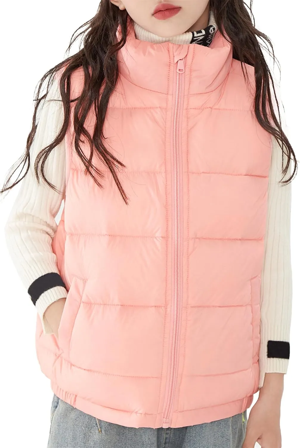 Happy Cherry Kids Winter Warm Puffer Vest Stand Collar Zip Sleeveless Jacket with Pockets