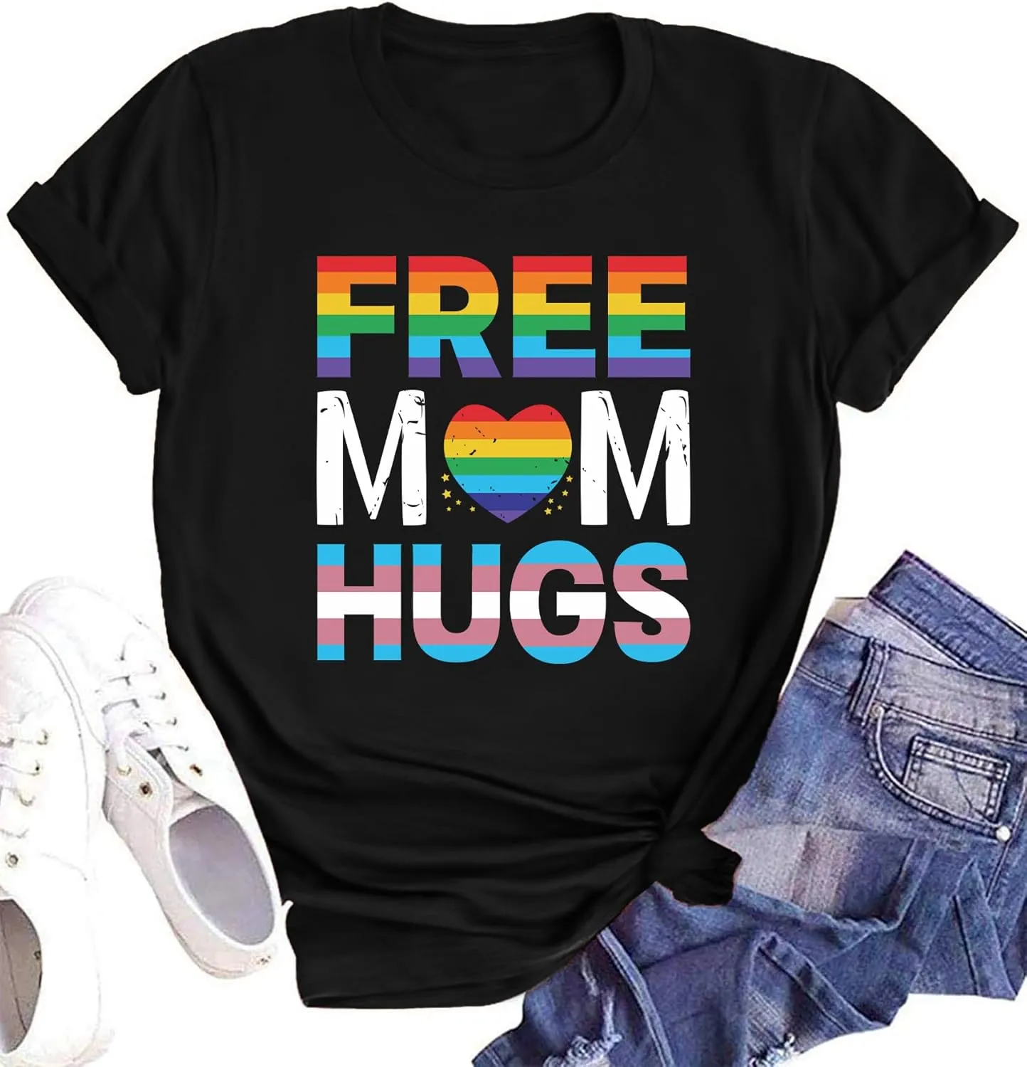 hohololo Pride Shirts Women Rainbows Graphic Tees Shirts Free Mom Hugs T-Shirt LGBTQ Short Sleeve Tops