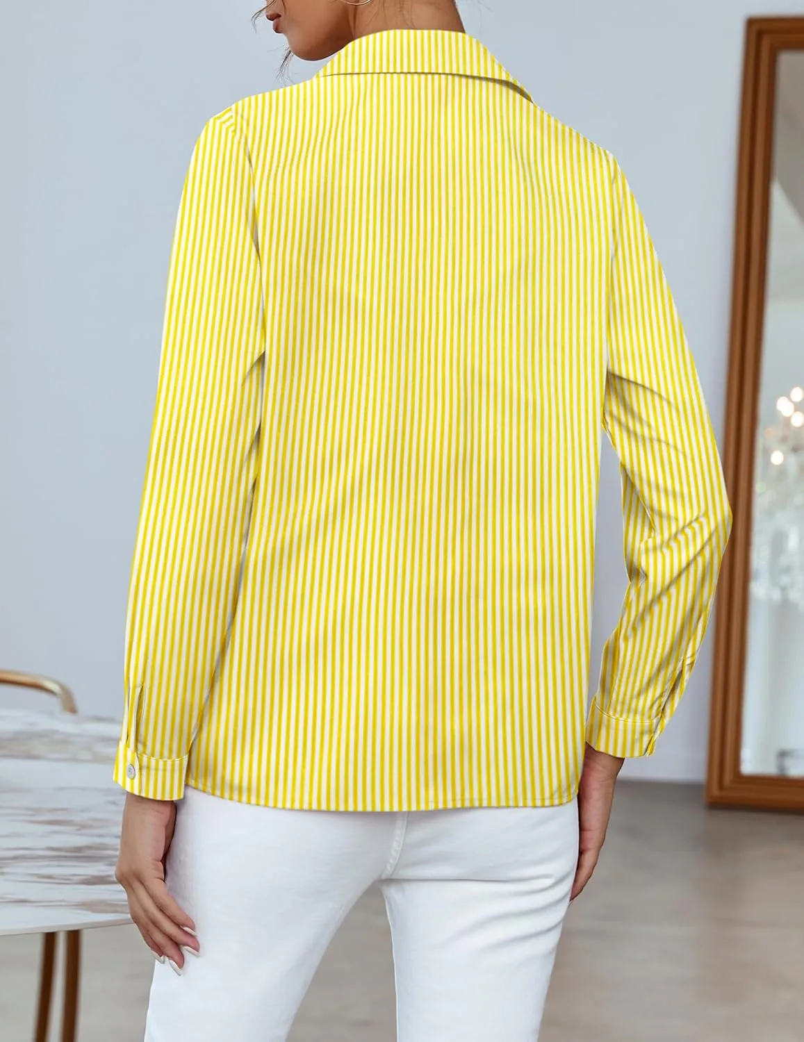 HOTOUCH Women Chiffon Button Down Shirts Long Sleeve Office Blouses Casual Business Work Tops Collared Shirt S-XXL