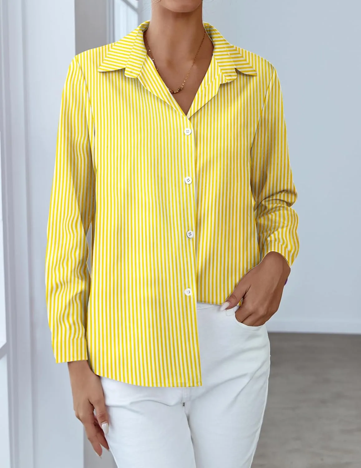 HOTOUCH Women Chiffon Button Down Shirts Long Sleeve Office Blouses Casual Business Work Tops Collared Shirt S-XXL