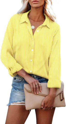 HOTOUCH Women Chiffon Button Down Shirts Long Sleeve Office Blouses Casual Business Work Tops Collared Shirt S-XXL