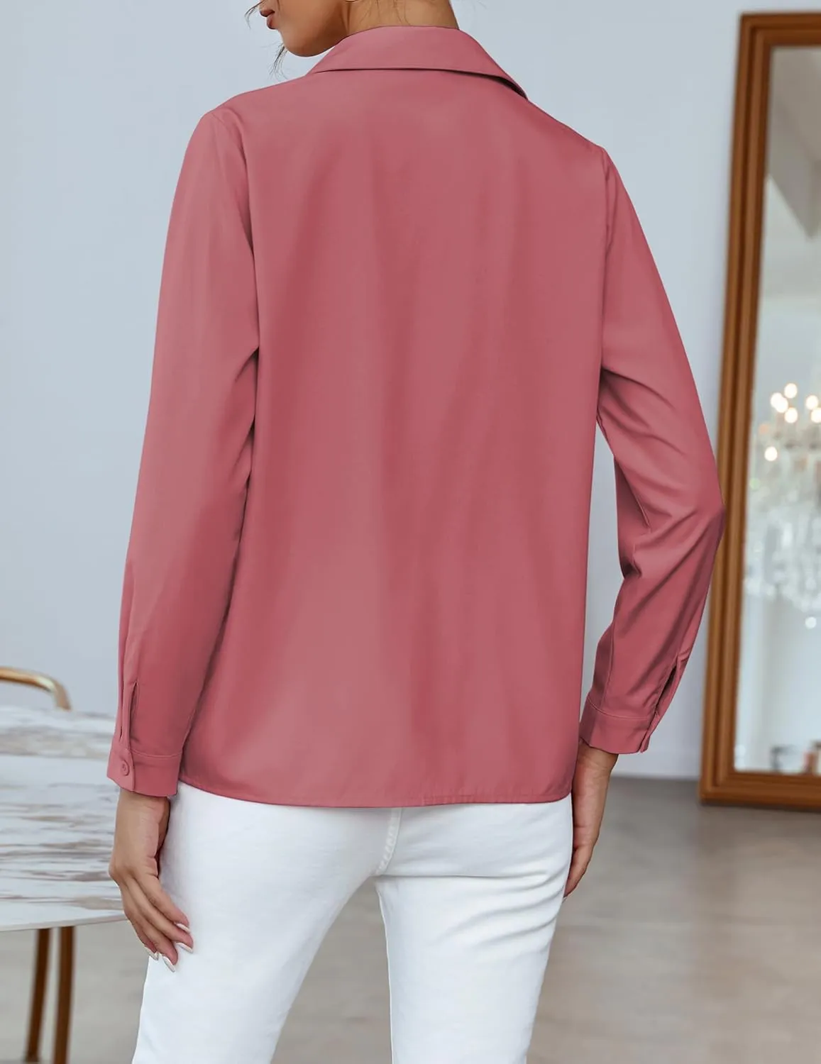 HOTOUCH Women Chiffon Button Down Shirts Long Sleeve Office Blouses Casual Business Work Tops Collared Shirt S-XXL