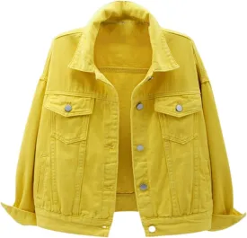 Jean Jacket Women Casual Long Sleeve Button Down Lapel Cropped Denim Top Lightweight Candy Color Plus Size Blazer