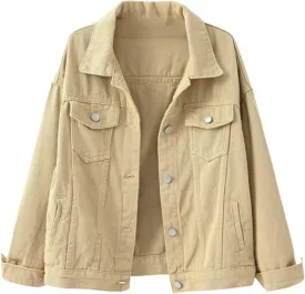 Jean Jacket Women Casual Long Sleeve Button Down Lapel Cropped Denim Top Lightweight Candy Color Plus Size Blazer