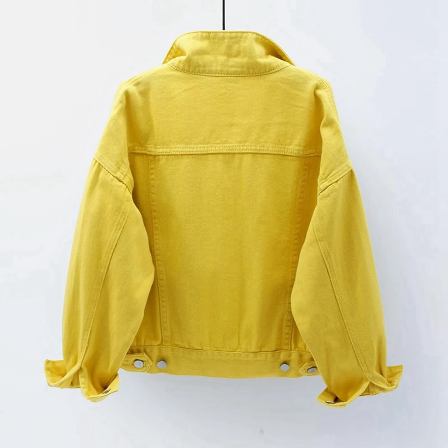 Jean Jacket Women Casual Long Sleeve Button Down Lapel Cropped Denim Top Lightweight Candy Color Plus Size Blazer