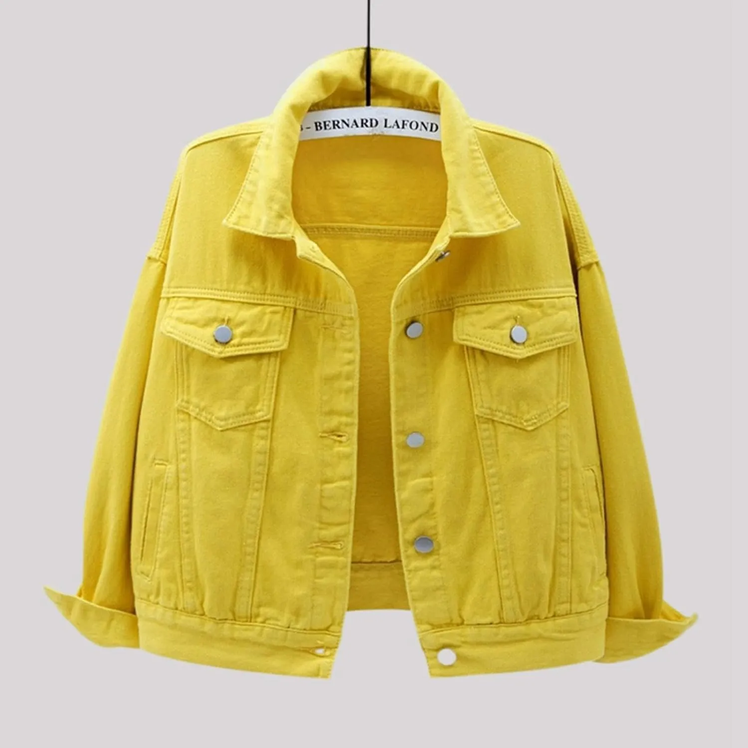 Jean Jacket Women Casual Long Sleeve Button Down Lapel Cropped Denim Top Lightweight Candy Color Plus Size Blazer