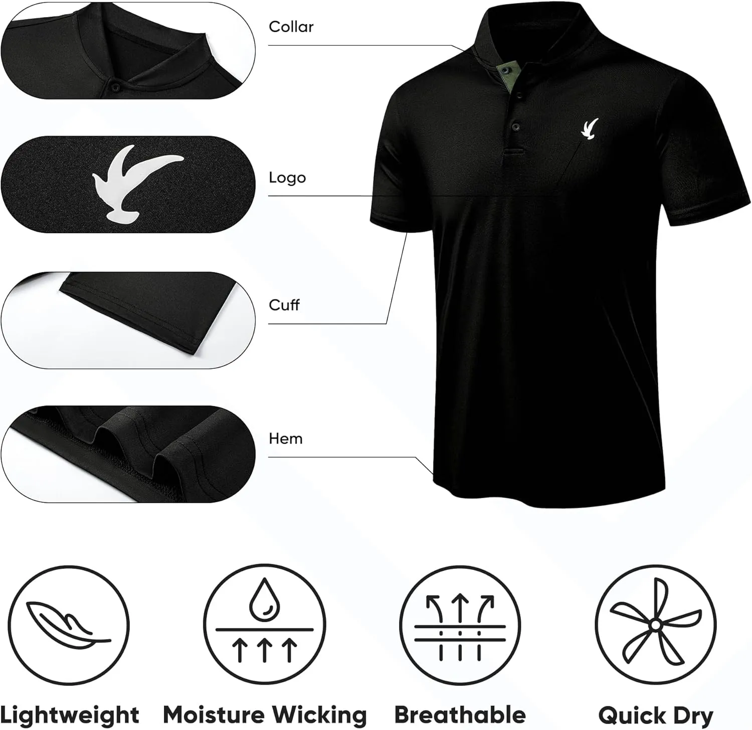 JMIERR Men's Polo Henley Shirt Moisture Wicking Quick Dry Summer Casual Short Sleeve Golf Polo T Shirts
