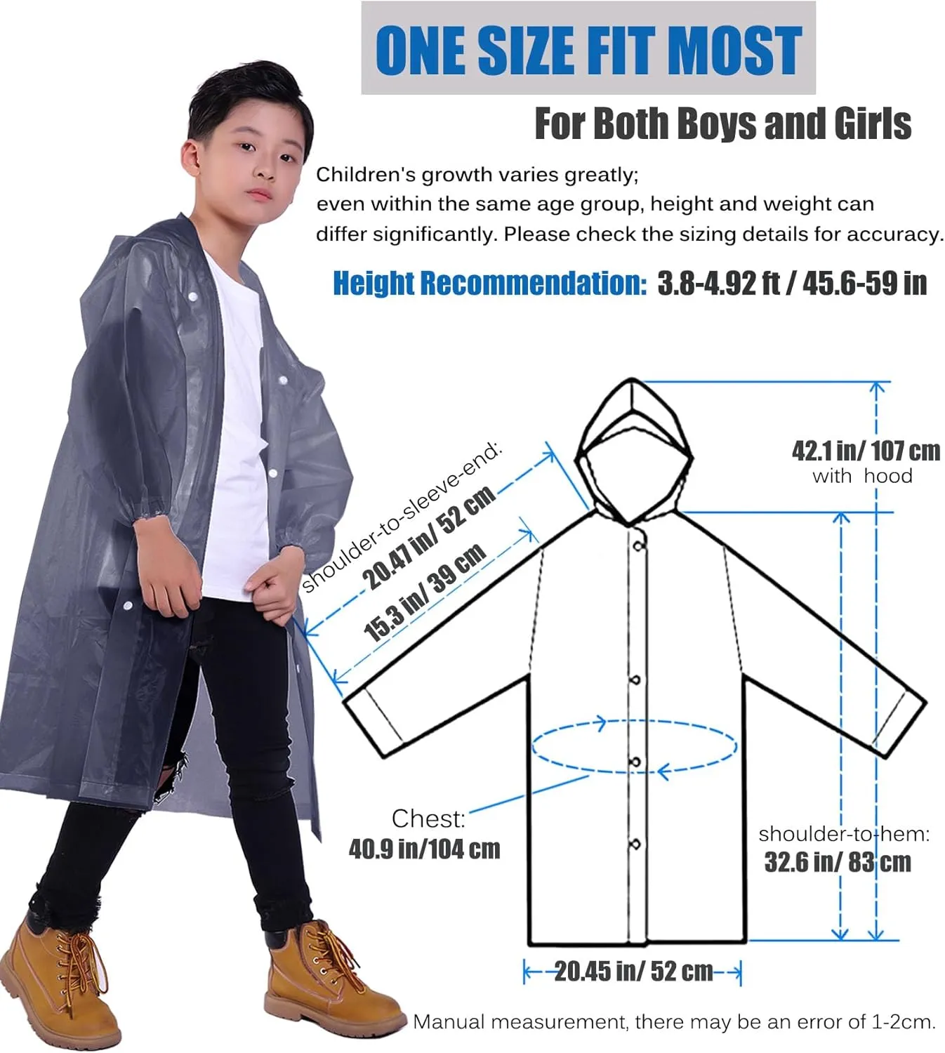 Kids Rain Jacket, 2 Pack Rain Ponchos for Kids - Reusable Raincoats for Boys and Girls Waterproof Outdoor Rain Gear