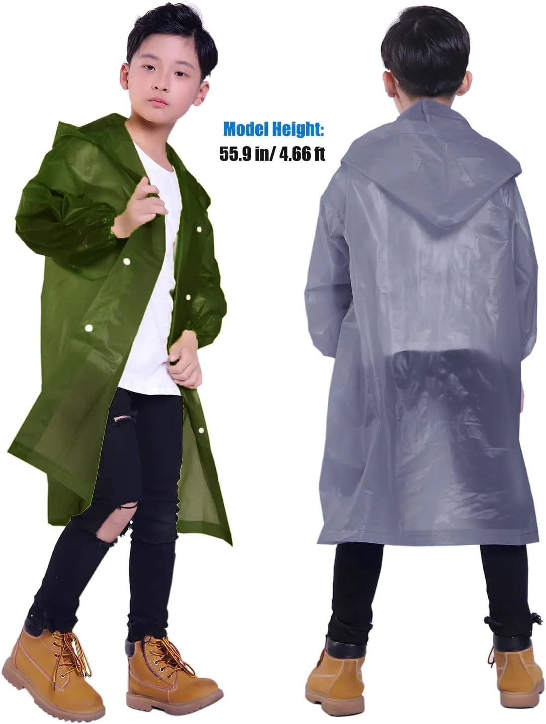 Kids Rain Jacket, 2 Pack Rain Ponchos for Kids - Reusable Raincoats for Boys and Girls Waterproof Outdoor Rain Gear