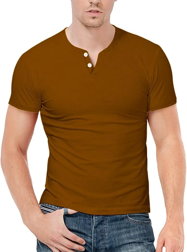 KUYIGO Mens Henley Shirts Slim Fit Short Sleeve Fashion Cotton Tops Tee