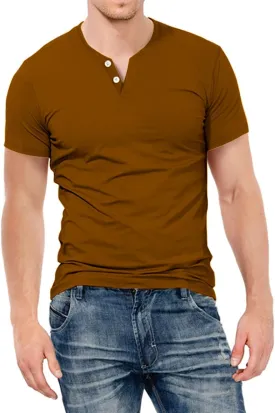 KUYIGO Mens Henley Shirts Slim Fit Short Sleeve Fashion Cotton Tops Tee
