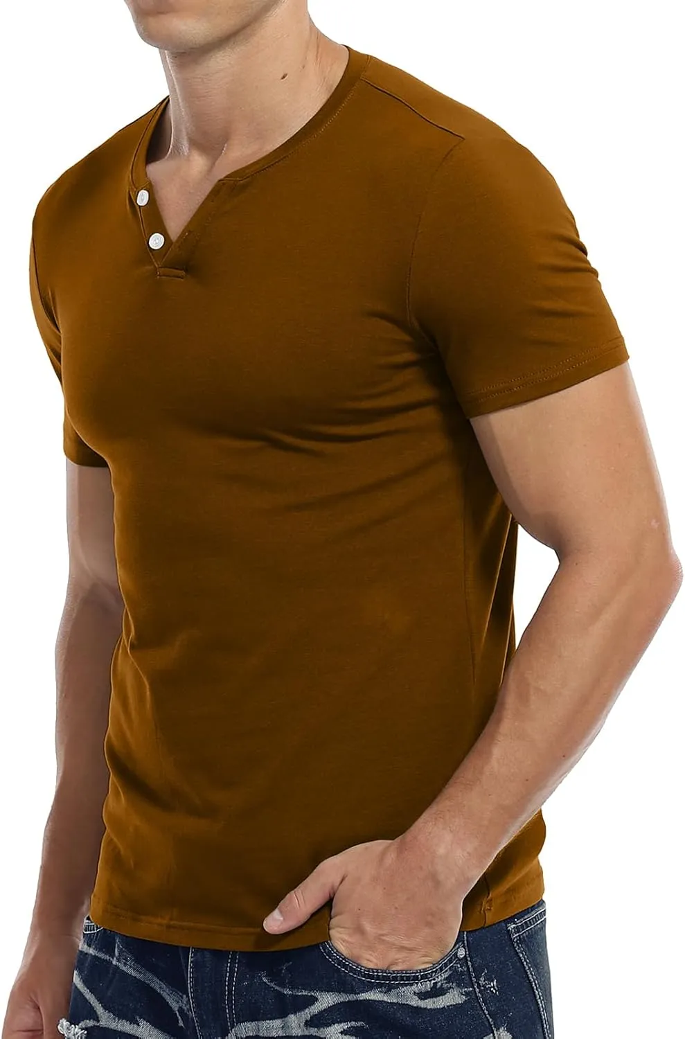 KUYIGO Mens Henley Shirts Slim Fit Short Sleeve Fashion Cotton Tops Tee