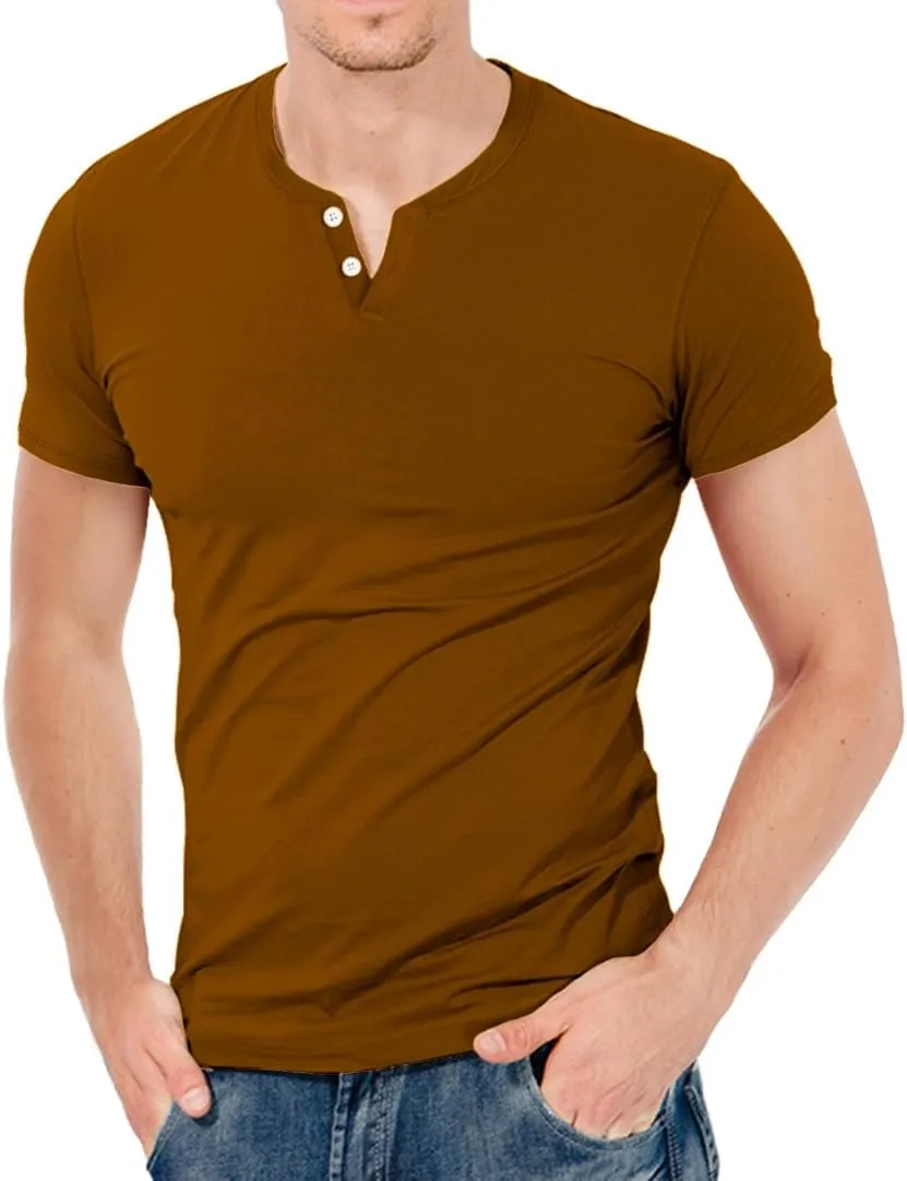 KUYIGO Mens Henley Shirts Slim Fit Short Sleeve Fashion Cotton Tops Tee