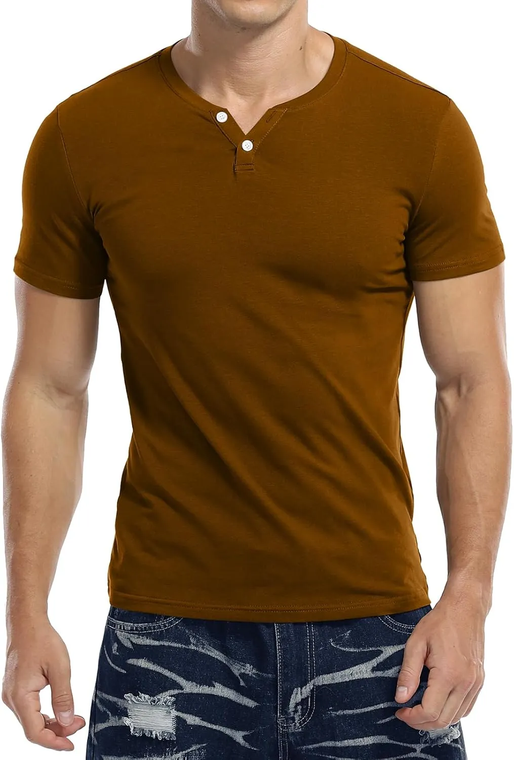 KUYIGO Mens Henley Shirts Slim Fit Short Sleeve Fashion Cotton Tops Tee
