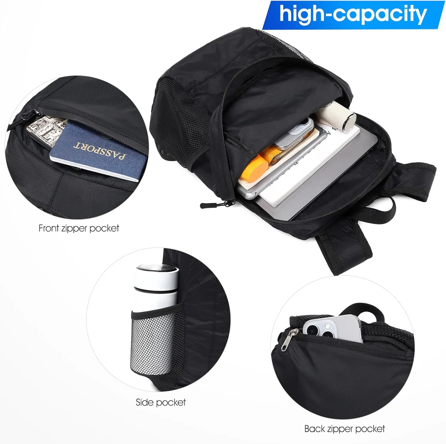 Lightweight Hiking Backpack,15L Small Travel Daypack for Camping, Hiking & Daily Use(Black)