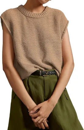 Locachy Women's Vintage Crew Neck Sweater Vest Casual Cropped Sleeveless Knit Pullover Top