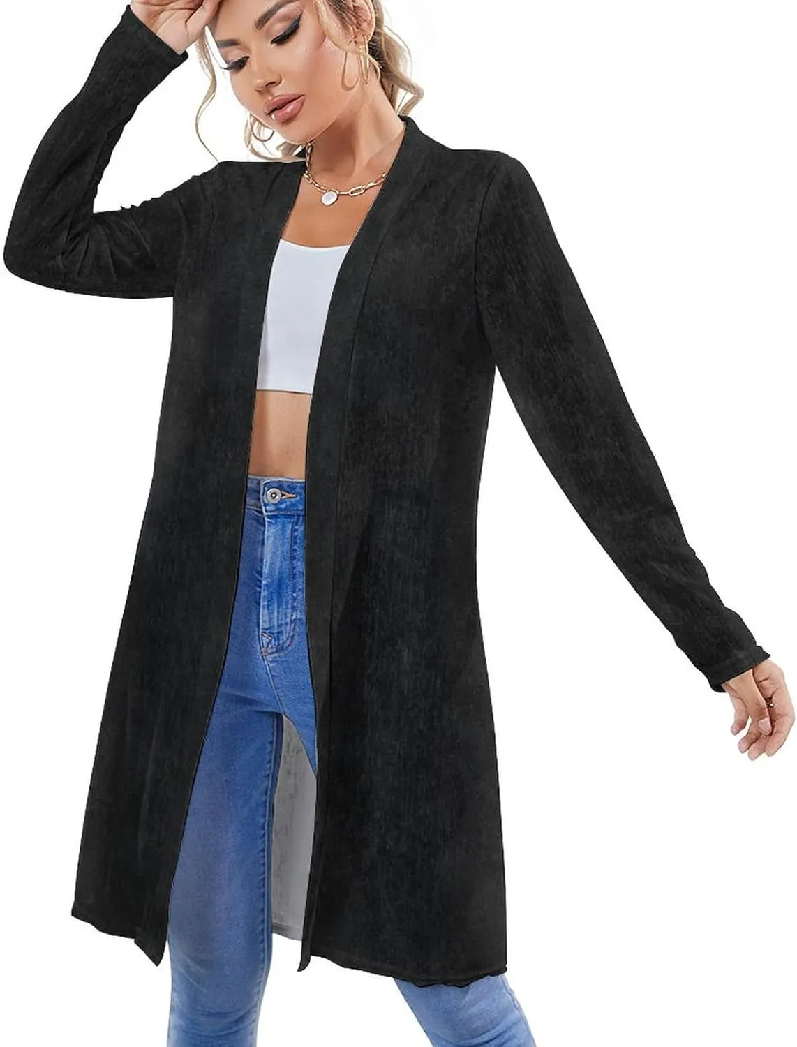 MARSVOVO Womens Chinese Loong Cardigan Coat Vintage Ink Painting Graphic Casual Long Sleeve Chiffon Outfits for Women