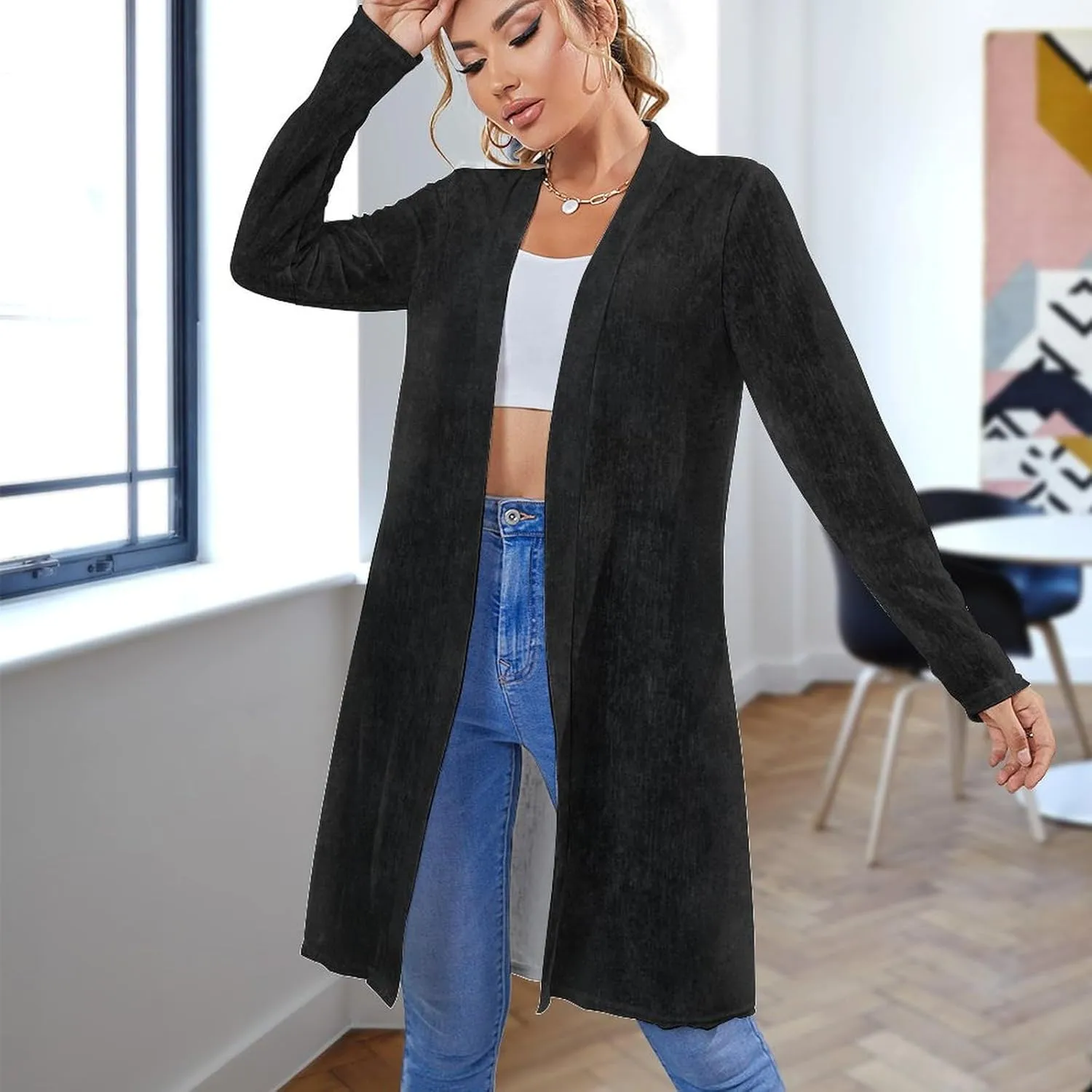 MARSVOVO Womens Chinese Loong Cardigan Coat Vintage Ink Painting Graphic Casual Long Sleeve Chiffon Outfits for Women