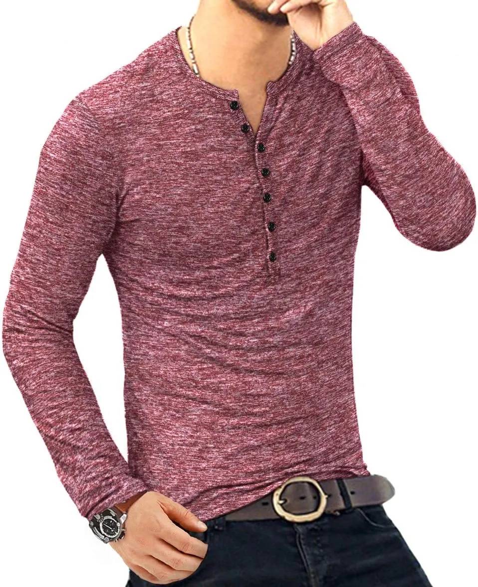 MLANM Mens Casual Slim Fit Basic Henley Short/Long Sleeve Fashion T-Shirt