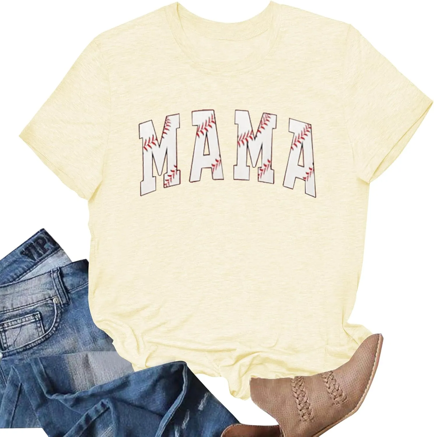 Mom Shirts for Women Mama Letter Print T-Shirt Mama Shirt Life Tops