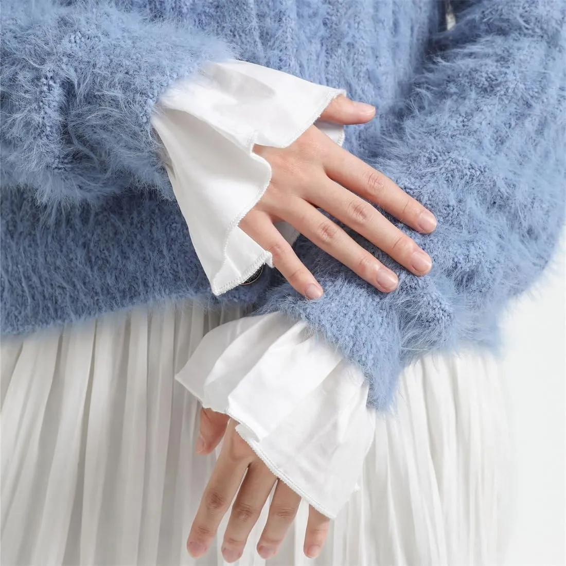 Mrotrida Women's Fake Sleeve Cuffs Fashion Pleated Oversleeve Detachable Shirt Sleeve Cuffs Gloves