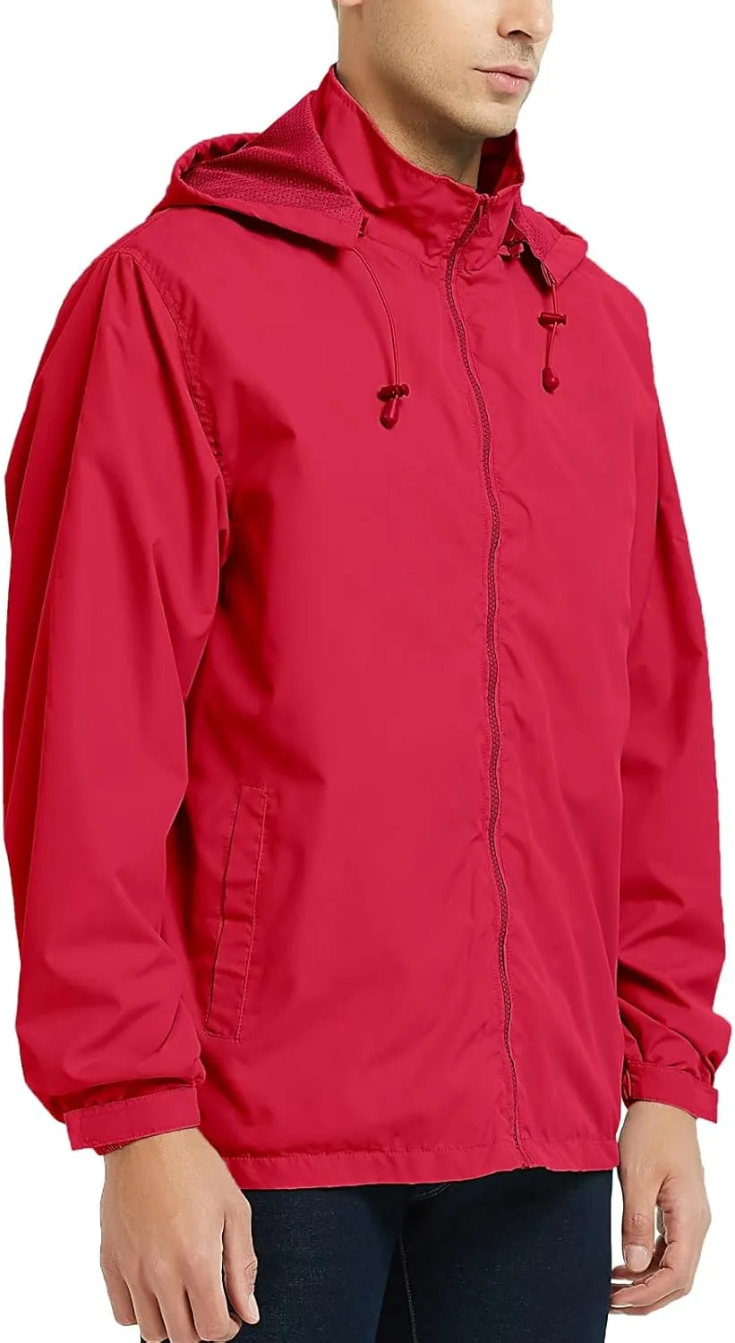 Mywu Mens Windbreaker Jackets Lightweight Rain Jacket Waterproof Raincoat with Hood Outdoor Running Hiking Cycling