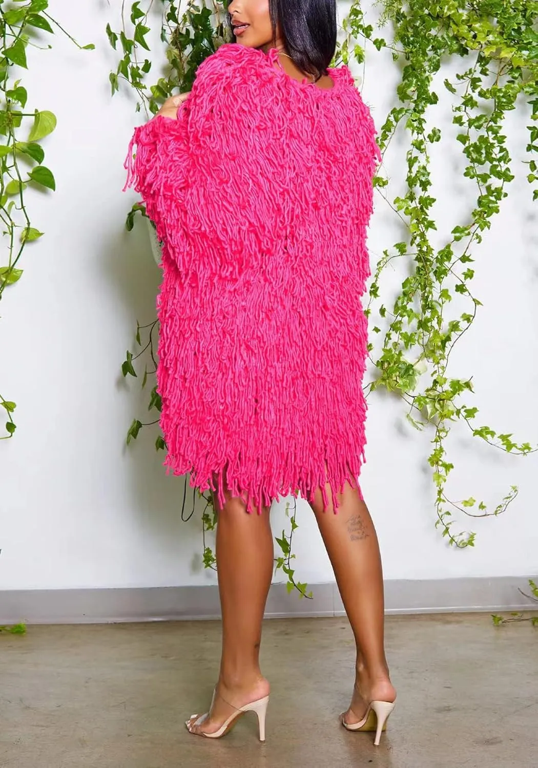 NRTHYE Women's Tassel Sweater Cardigan Open Front Cable Knit Fringe Mid Length Cardigan Sweater
