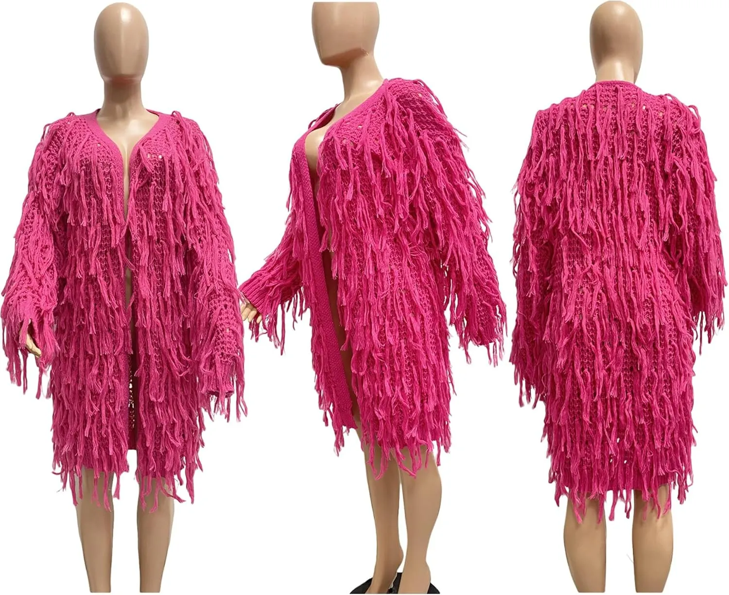 NRTHYE Women's Tassel Sweater Cardigan Open Front Cable Knit Fringe Mid Length Cardigan Sweater