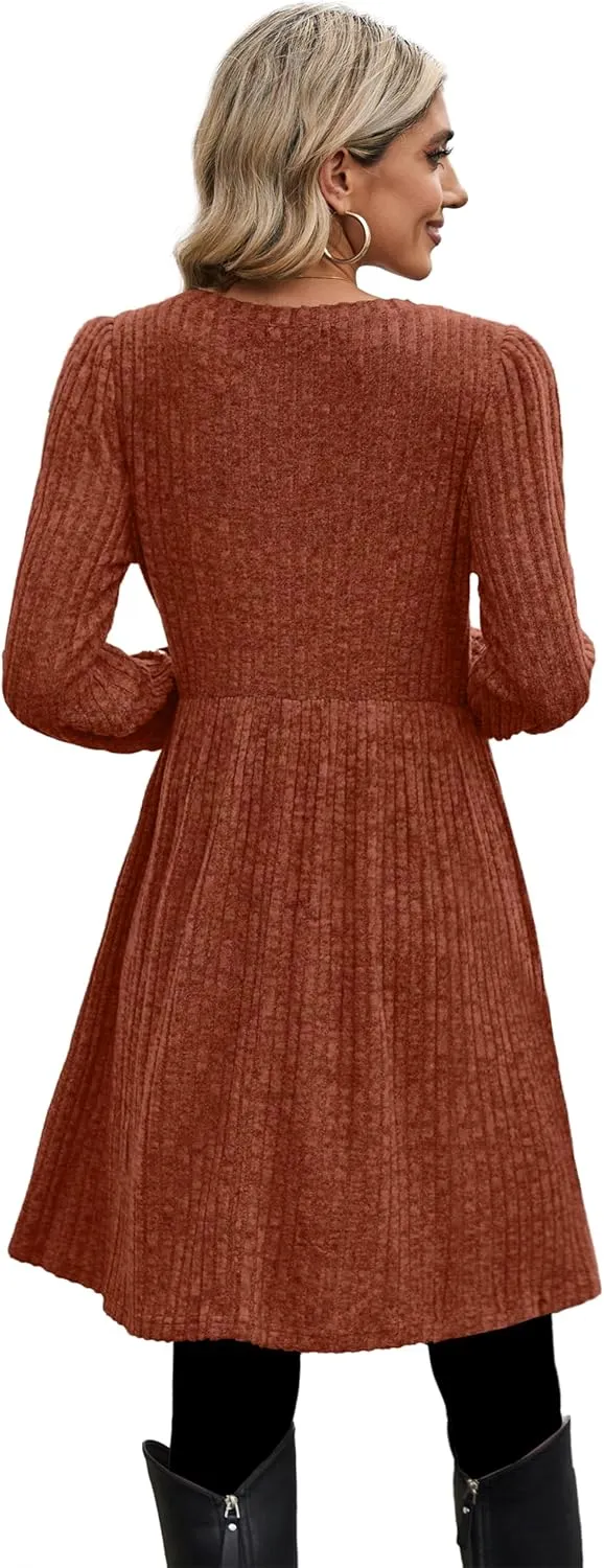 OFEEFAN Womens Fall Dresses Crew Neck Long Sleeve Winter Knit Sweater Dress 2024