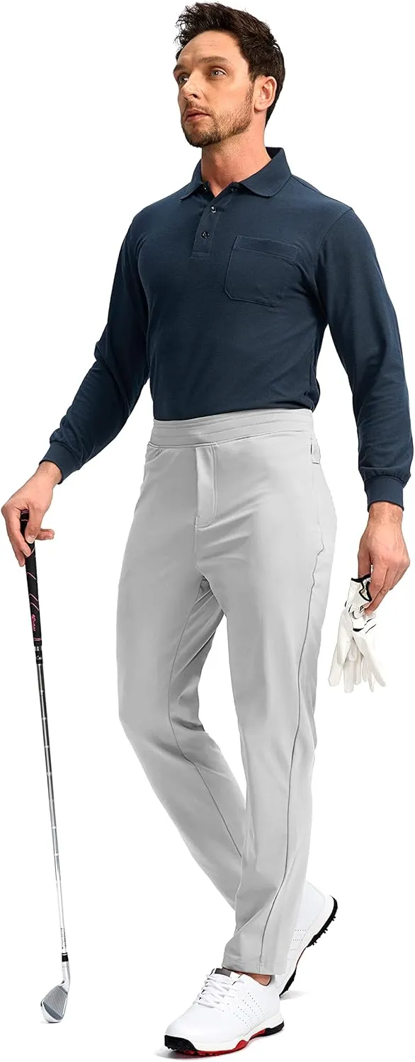 Pudolla Men's Golf Pants Stretch Sweatpants with Zipper Pockets Slim Fit Work Casual Joggers Pants for Men