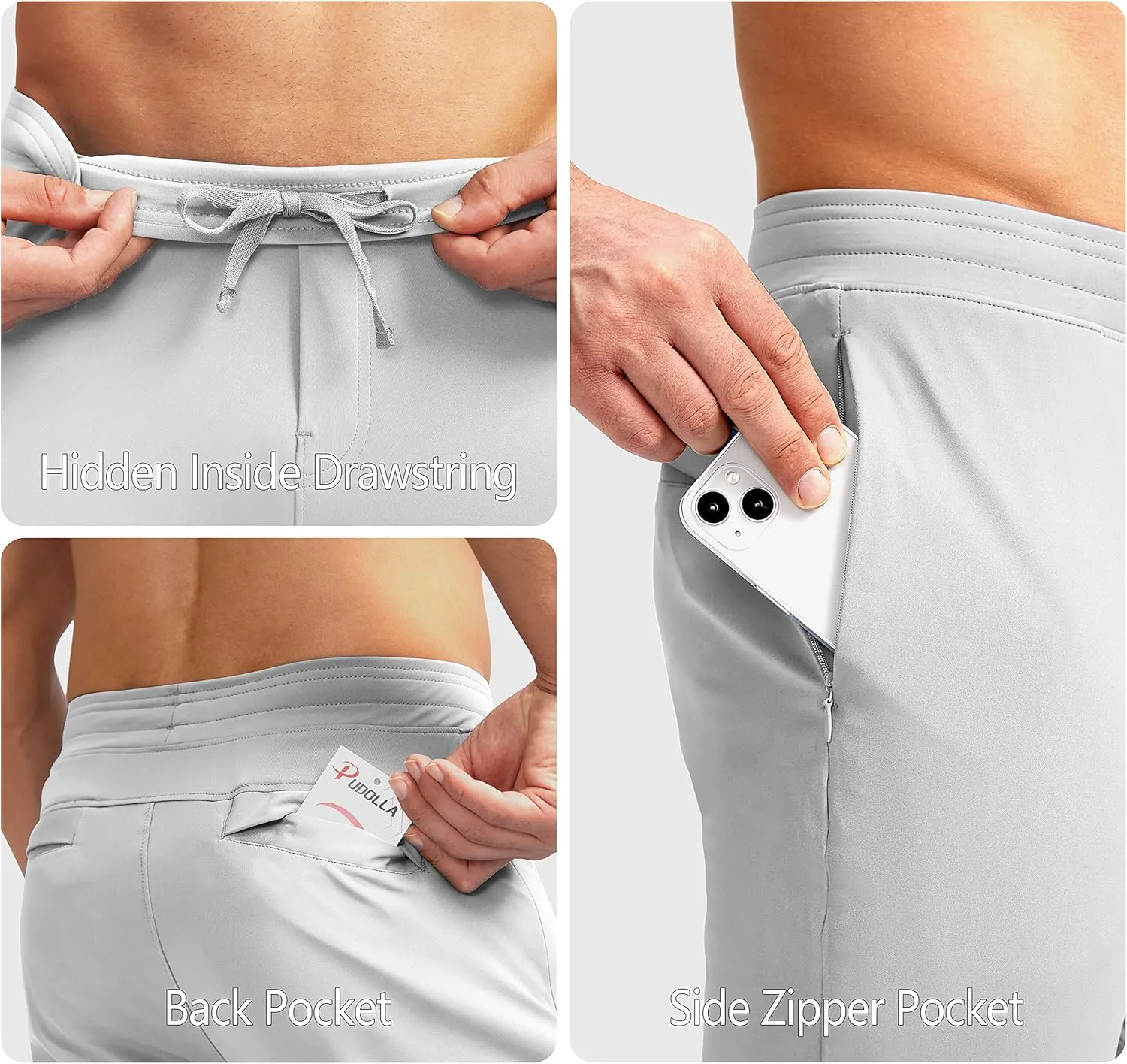 Pudolla Men's Golf Pants Stretch Sweatpants with Zipper Pockets Slim Fit Work Casual Joggers Pants for Men