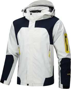 Rain Jacket for Men Lightweight Jacket with Detachable Hood Mountain Softshell Windbreaker Hiking Casual Raincoat