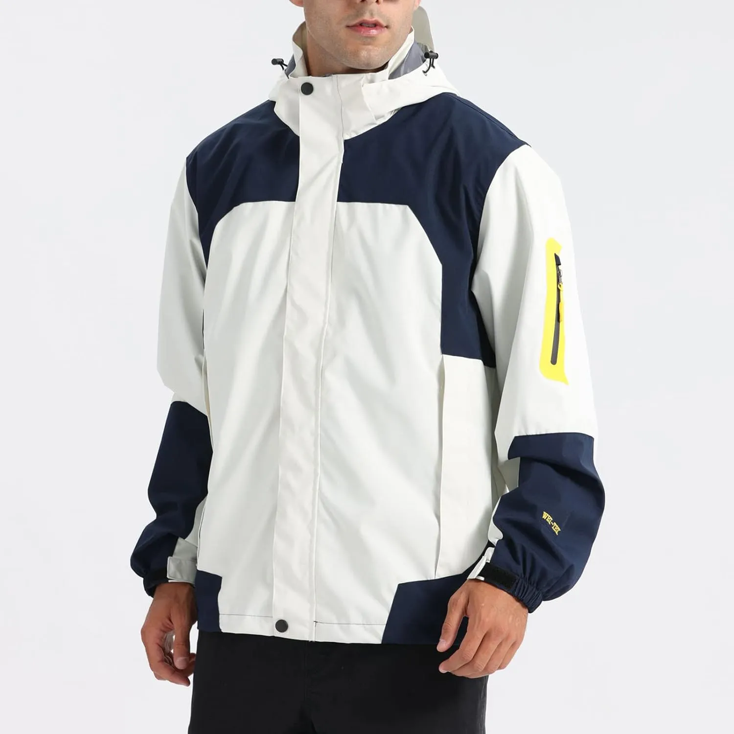 Rain Jacket for Men Lightweight Jacket with Detachable Hood Mountain Softshell Windbreaker Hiking Casual Raincoat